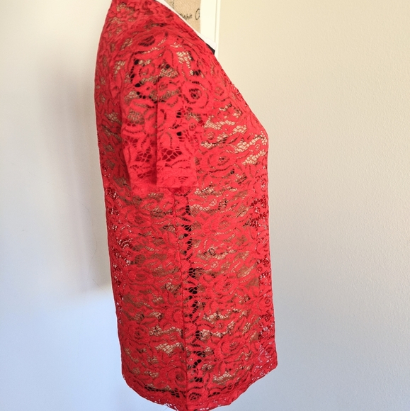 NWT Red Lace Blouse w/Striped Black & White Collar - Picture 5 of 8
